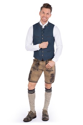 MADDOX LEDERHOSE HERREN KURZ BUCHNER BEIGE ANTIK/BLAU ZIEGENVELOURS LATZ STICK 44-64