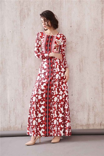 Pre-owned Handmade Custom Made To Order Crew Neck Long Sleeve Printed Maxi Dress Plus 1x-10x L627