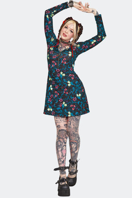 Gothic Venus Flytrap Print Mini Punk Style Dress