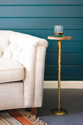 Metal Cocktail Side Table Antique Style Wood Top Drink Stand