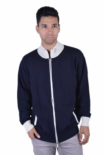 Pre-owned Doriani Men's 100% Cashmere Suede Trimmed Full Zip Sweater M L Xl 2xl 3xl 4xl In Blue