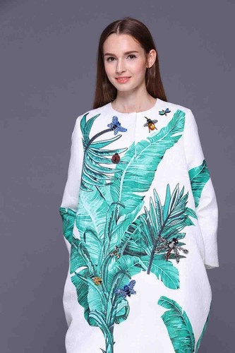 Pre-owned Handmade Custom Made To Order Collarless Floral Mid-length Loose Coat Plus1x-10x L645 In Printed