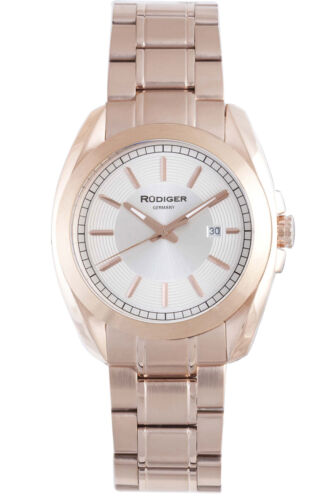 Pre-owned Rudiger Men's R1001-09-001 Dresden Rose Gold Ip Silver Dial Date Wristwatch