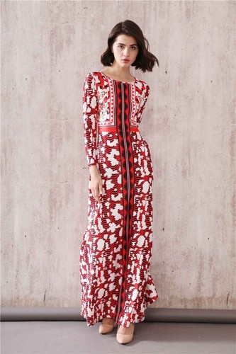 Pre-owned Handmade Custom Made To Order Crew Neck Long Sleeve Printed Maxi Dress Plus 1x-10x L627