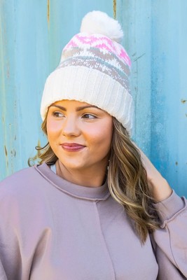 Women's White Acrylic Beanie Be Clever Brand Winter Hat
