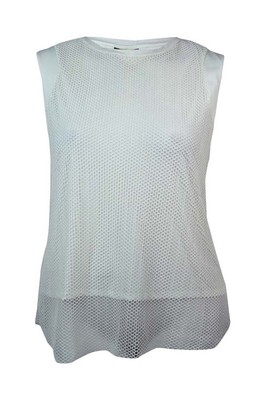 Alfani Women's Sleeveless Scoop Neck Mesh Overlay Blouse (M, Cloud)