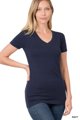 Women's V-Neck Basic Cotton Short Sleeve T-Shirt Soft Stretch Plain Top Tee