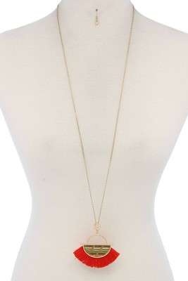 New Red Half Circle Tassel Pendant Necklace