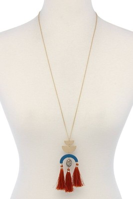 New Red Half Circle Tassel Pendant Necklace