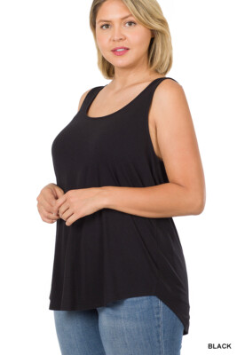 1XL 2XL 3XL Round Neck Sleeveless Top Soft Relaxed Fit Round Hem Tank Zenana