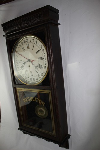 Antique INGRAHAM WALL REGULATOR CALENDAR CLOCK