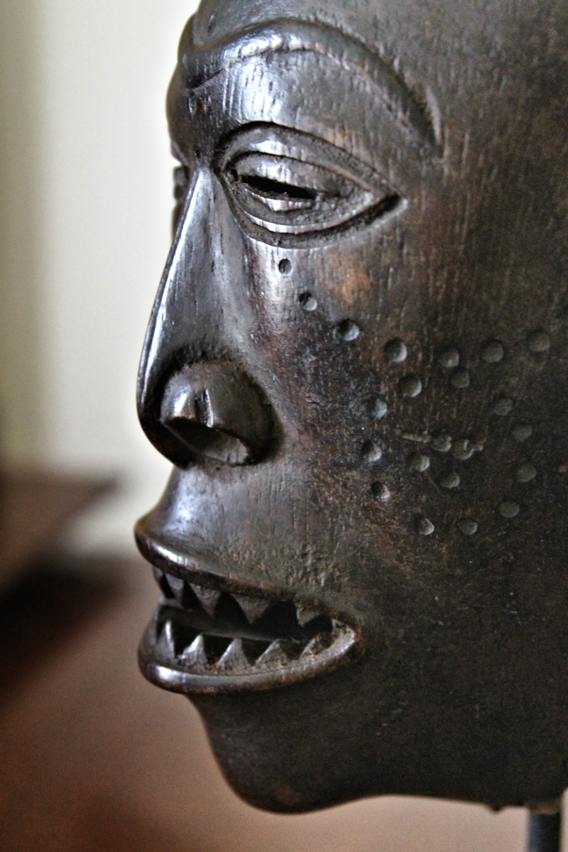 COMPELLING LWENA PWO MASK w/BEADED LEATHER HELMET ~ African Art / DR Congo