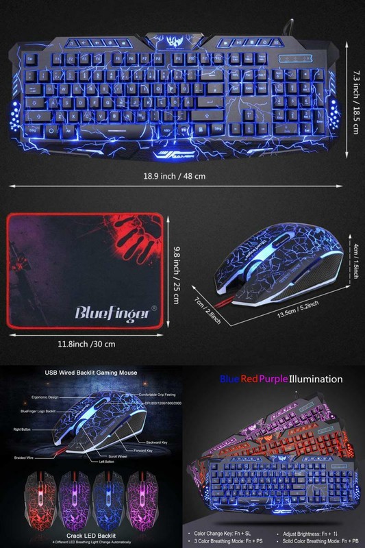 Keyboard Optical Mouse Set LED Backlit 3 Colors Illuminated Gaming Mouse Pad