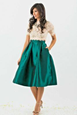New Eliza J Luxury Pleated Mikado Midi Skirt Sz 4 $148 #18