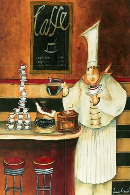 Ceramic Backsplash Tile Mural Coffee Kitchen/Bathroom - Luigi with Latte