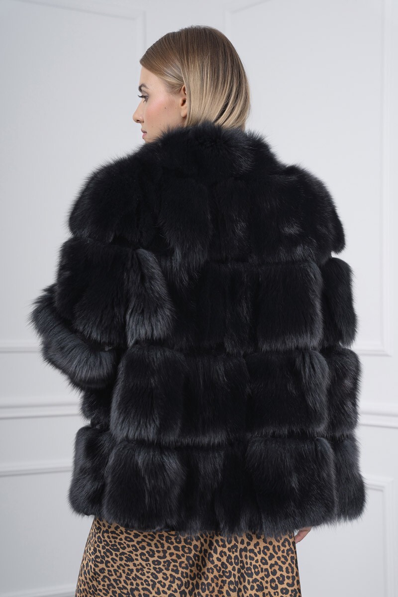Pre-owned Handmade Black Horizontal Fox Jacket