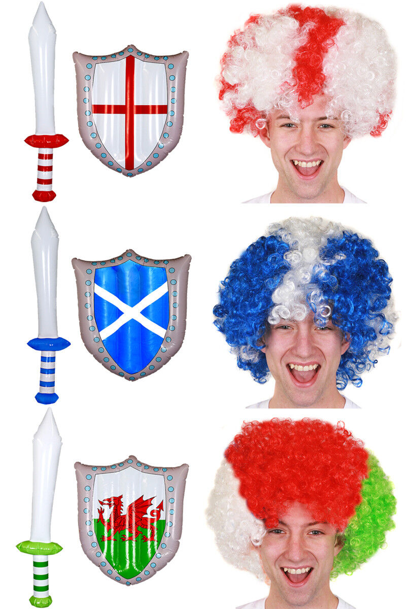 INFLATABLE SWORD AND SHIELD SET SPORTS SUPPORTERS FANCY DRESS COUNTRY FLAG AFRO