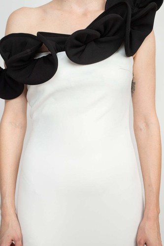 Pre-owned Alberto Makali One Shoulder Sleeveless Floral Shoulder Bodycon Solid Scuba Dress In Black