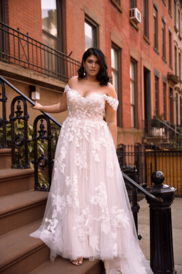 Pink plus sale size wedding dress