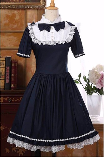 Pre-owned Handmade Custom Made To Order Sweet Palace Bowknot Classic Lolita Dress Plus 1x-10x L151 In Navy/white