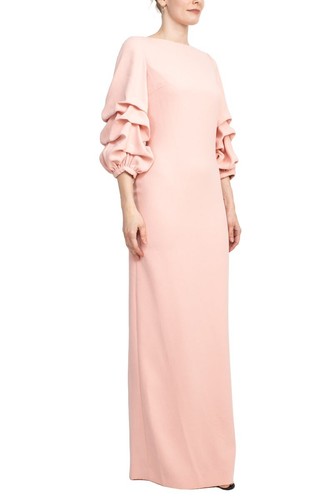 Pre-owned Alberto Makali Crew Neck Gathered 3/4 Sleeve Bodycon Zipper Back Slit Back Scuba In Magenta