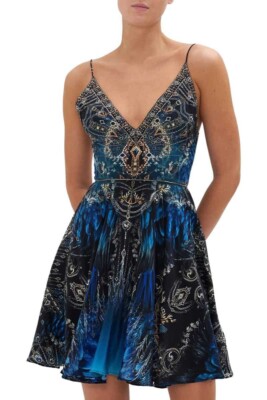 New Camilla GROUND CONTROL Short Silk Mini Dress W/ Rouleau Straps NWT $659