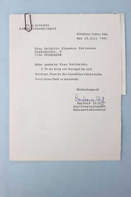 Knigliches Schloss Oslo Original-Brief mit Kuvert 1985