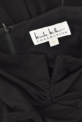 Nicole Miller Collection Sexy Black Ruched Split Neck Cocktail Sheath Dress sz L