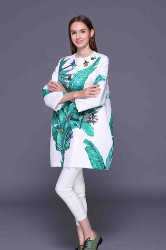 Pre-owned Handmade Custom Made To Order Collarless Floral Mid-length Loose Coat Plus1x-10x L645 In Printed