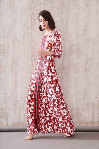 Pre-owned Handmade Custom Made To Order Crew Neck Long Sleeve Printed Maxi Dress Plus 1x-10x L627