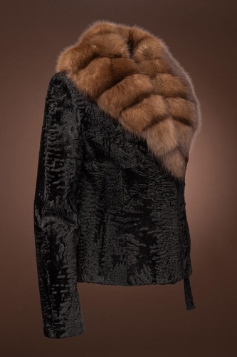 Pre-owned Handmade Women's Persian Lamb Fur Coat Russian Sable Fur Collar All Sizes Pre Sale In Black