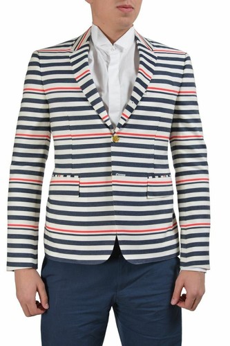 Pre-owned Thom Brownie Wool Multi-color Striped Three Buttons Blazer  Sz 2 3 In Multicolor