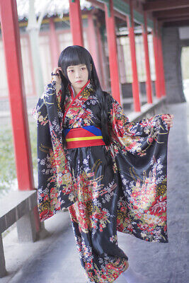 Womens Jigoku Shoujo Hell Girl Anime Dress Kimono Halloween Costume Cosplay ZG9