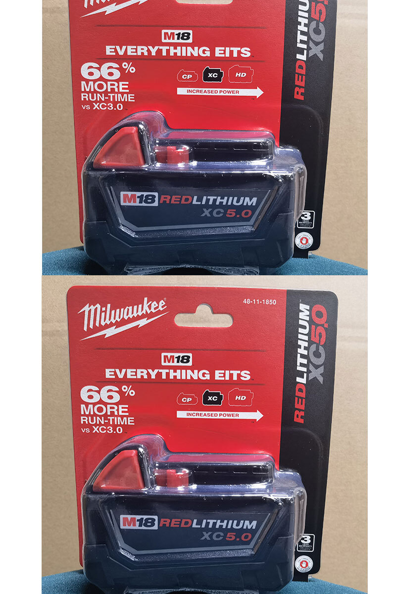 2 PCS 18V Milwaukee 48-11-1850 5.0 AH Batteries M18 XC18 48-