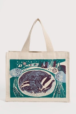 Seasalt Women's Cute Canvas Bag Snoozing Badgers Studio Green