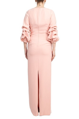 Pre-owned Alberto Makali Crew Neck Gathered 3/4 Sleeve Bodycon Zipper Back Slit Back Scuba In Magenta