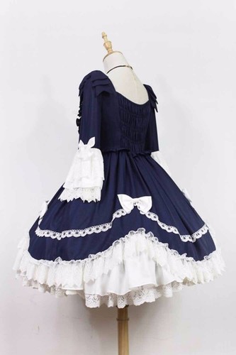 Pre-owned Handmade Custom Made To Order Sweet Lolita A Line Ruffle Prom Party Dress Plus1x-10x L155 In Navy/white
