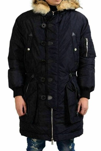 Dsquared2 Men's Blue Duck Down Coyote Fur Rabbit Hair Hooded