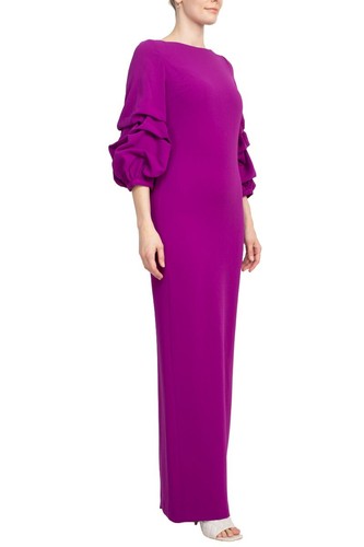 Pre-owned Alberto Makali Crew Neck Gathered 3/4 Sleeve Bodycon Zipper Back Slit Back Scuba In Magenta