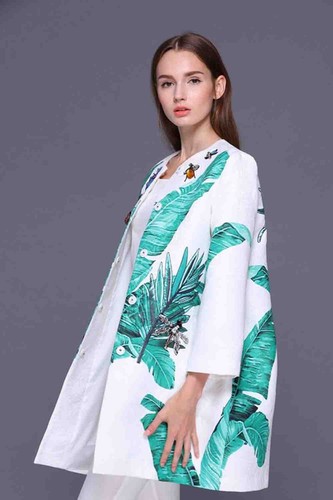 Pre-owned Handmade Custom Made To Order Collarless Floral Mid-length Loose Coat Plus1x-10x L645 In Printed