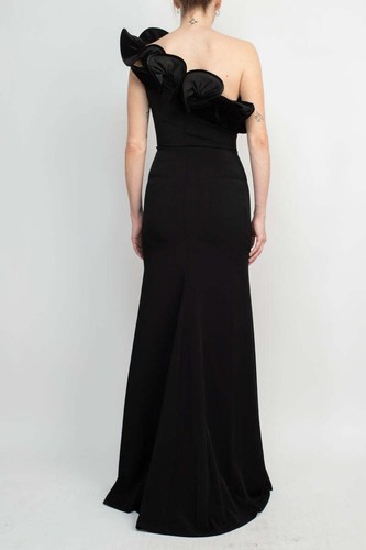 Pre-owned Alberto Makali One Shoulder Sleeveless Floral Shoulder Bodycon Solid Scuba Dress In Black