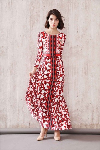 Pre-owned Handmade Custom Made To Order Crew Neck Long Sleeve Printed Maxi Dress Plus 1x-10x L627