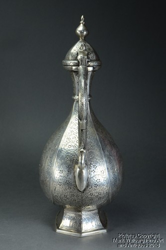 Indian Mughal Silver Ewer, Fine Engraved Floral Designs, 17th to 18th Century