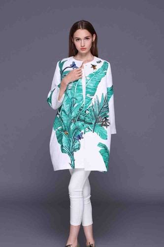 Pre-owned Handmade Custom Made To Order Collarless Floral Mid-length Loose Coat Plus1x-10x L645 In Printed