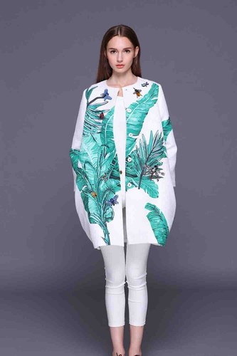 Pre-owned Handmade Custom Made To Order Collarless Floral Mid-length Loose Coat Plus1x-10x L645 In Printed