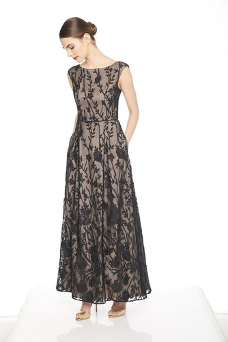 Pre-owned Karl Lagerfeld Paris Women's Illusion A-line Embroidered Gown Black Sz 16