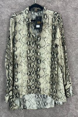 Lucky & Blessed Top Womens 2X Black Tan Snake Print Hi Low Long Sleeve Blouse