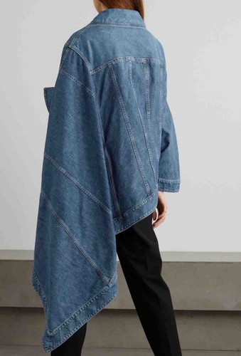 Pre-owned Handmade Custom Made To Order Women's Irregular Denim Casual Jacket Coat Plus 1x-10x L896 In Blue