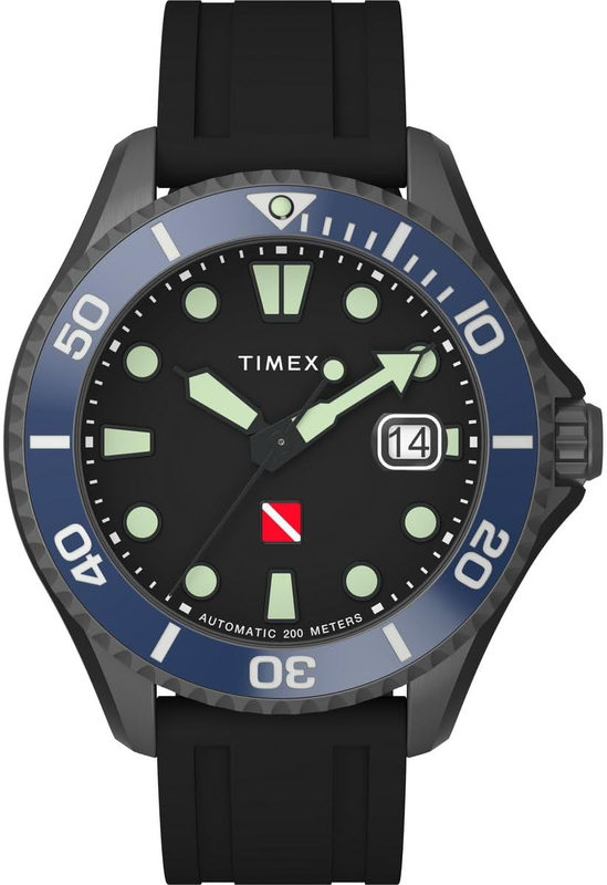 Timex Automatic Men Analogue Watch with a Rubber Strap Tiburón