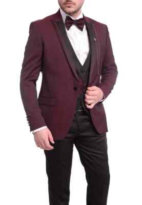 

Смокинг из трех частей на одной пуговице Cemden Extra Slim Fit бордового цвета с ромбовидным мотивом, Красный